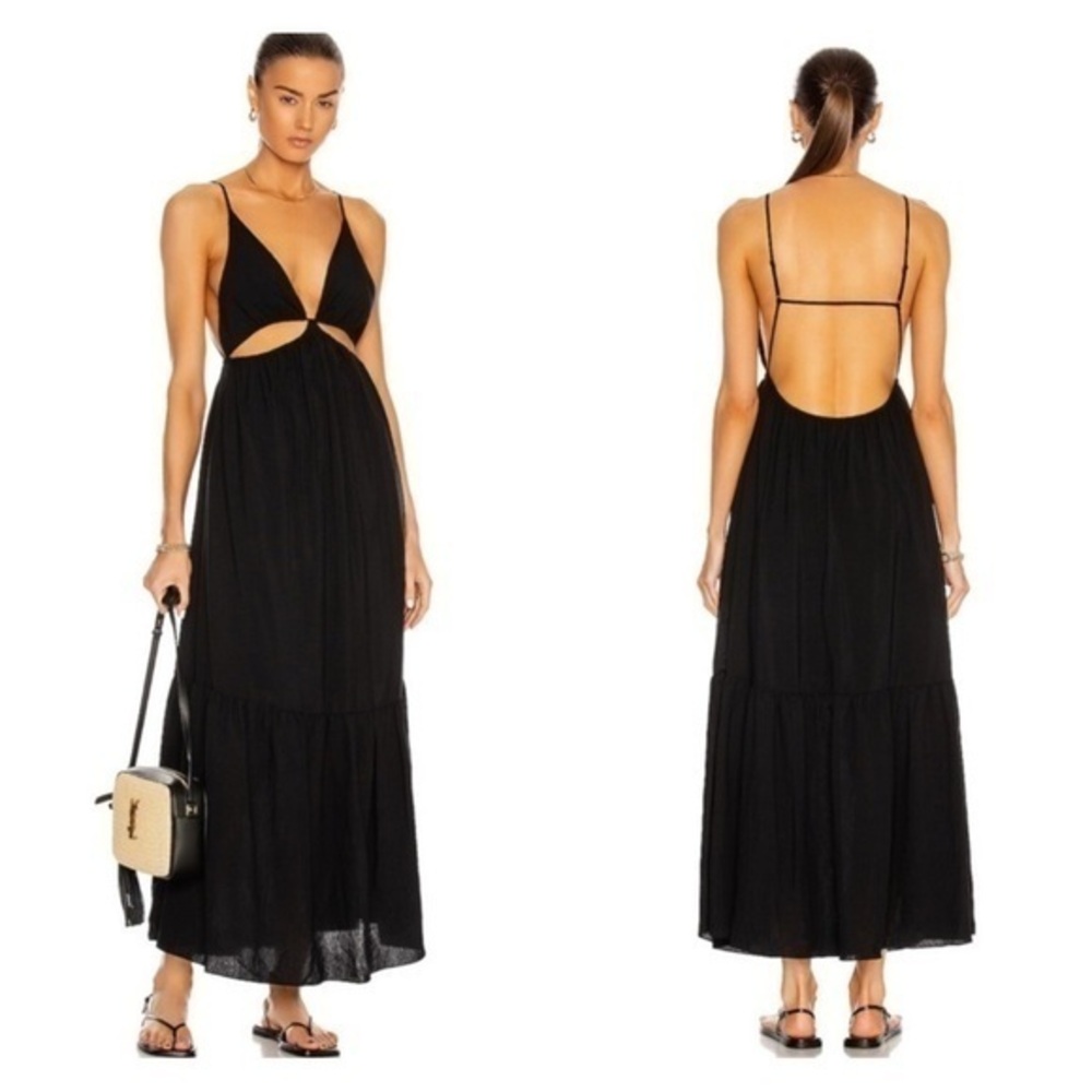 Jonathan Simkhai Womens Calliope Black Cut Out Maxi Ruffled Sundress NWT